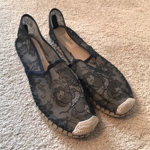 Valentino Garavani Black Lace Flat Espadrilles